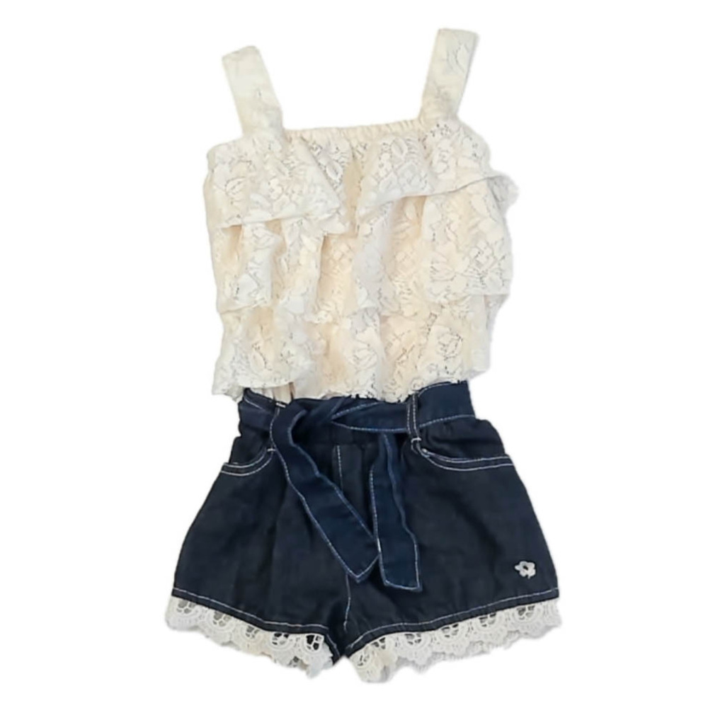 Limited Too Girls Ivory | Blue Romper size: 5-6 Years